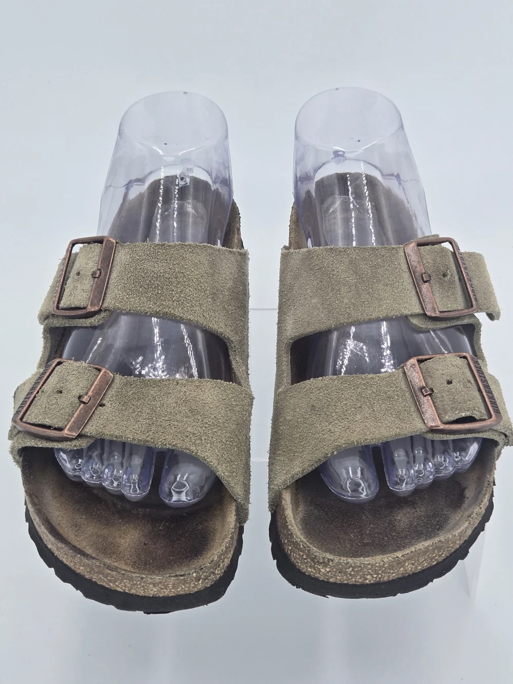 Birkenstock Arizona Two-Buckle Suede Slide Sandals in Taupe Women's Size 7-7.5 - Picture 8 of 14